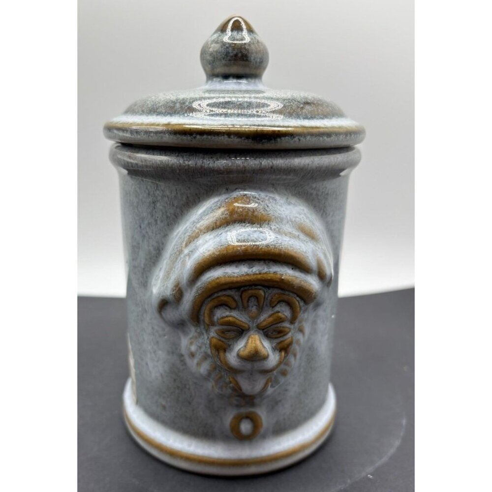 Vintage Rare Bombay Company Glazed Pottery 2 faced 6 1/4" Canister Jar